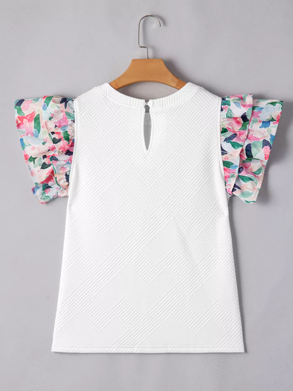 Abstract Print Tiered Ruffled Sleeve Textured Knit Top, image 9