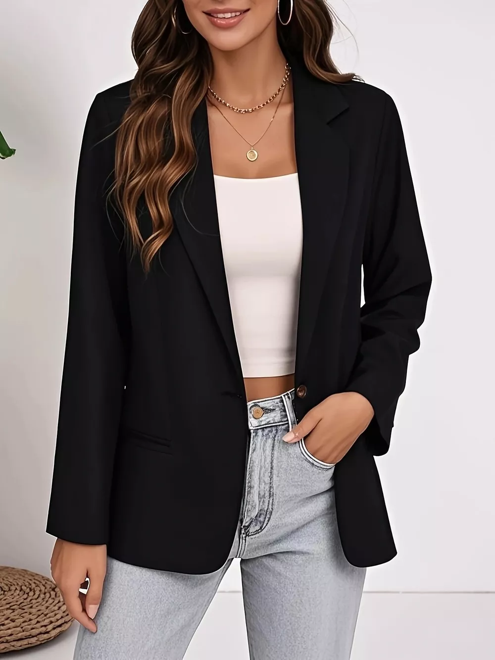 Plus Size Lapel Collar Single-Button Blazer, image 10