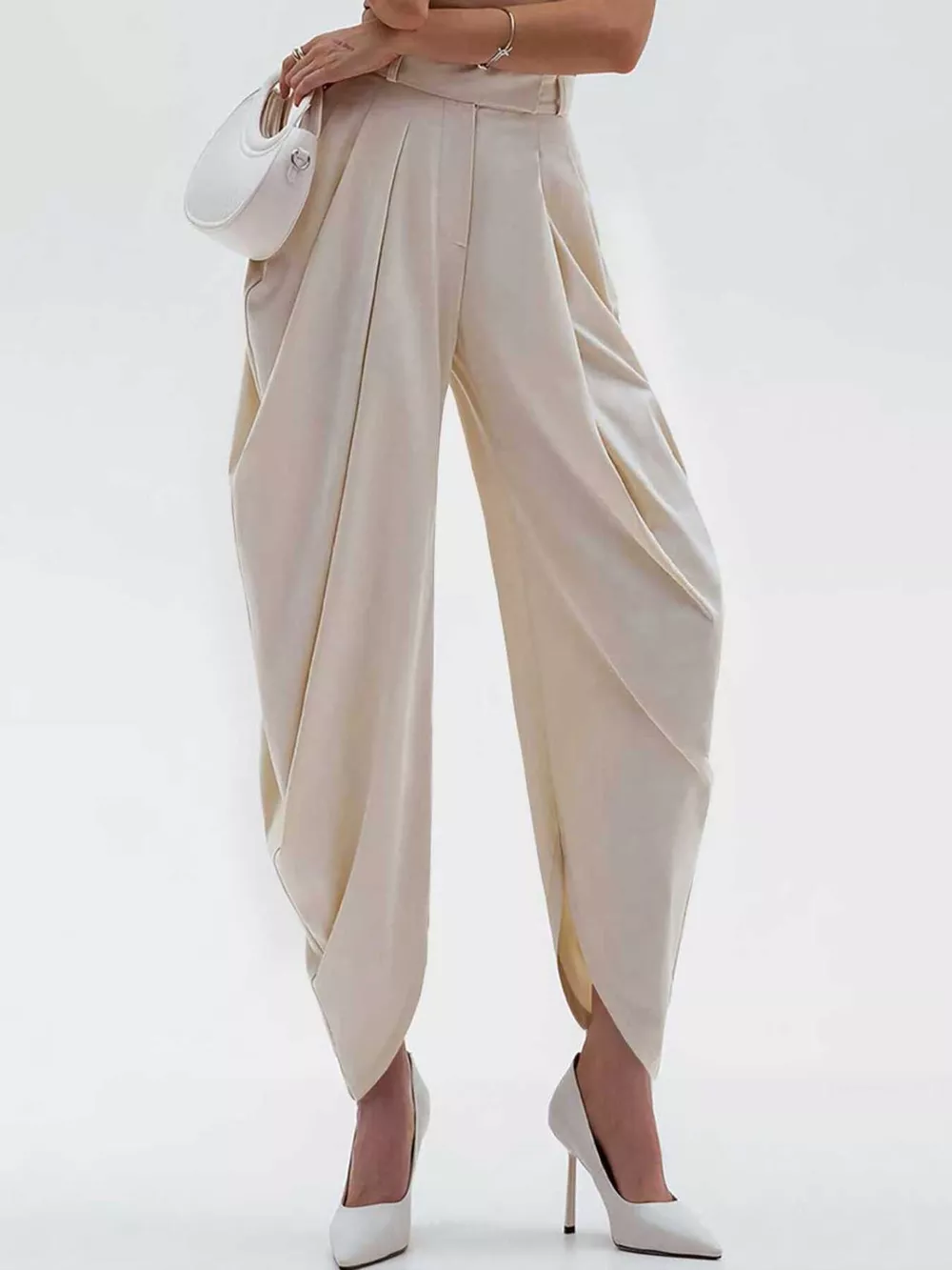 High-Waisted Pleated Drape Pants