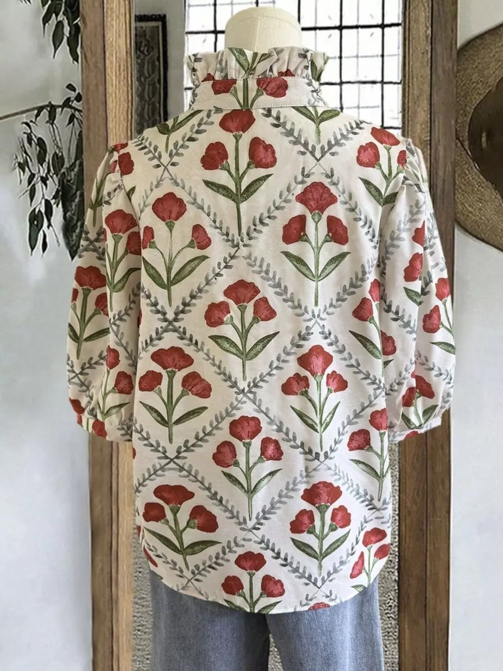 Floral Print Ruffle Collar Blouse, image 3
