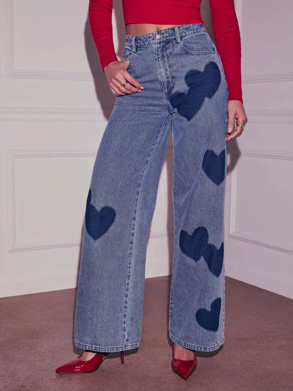 Heart High Waist Wide Leg Jeans