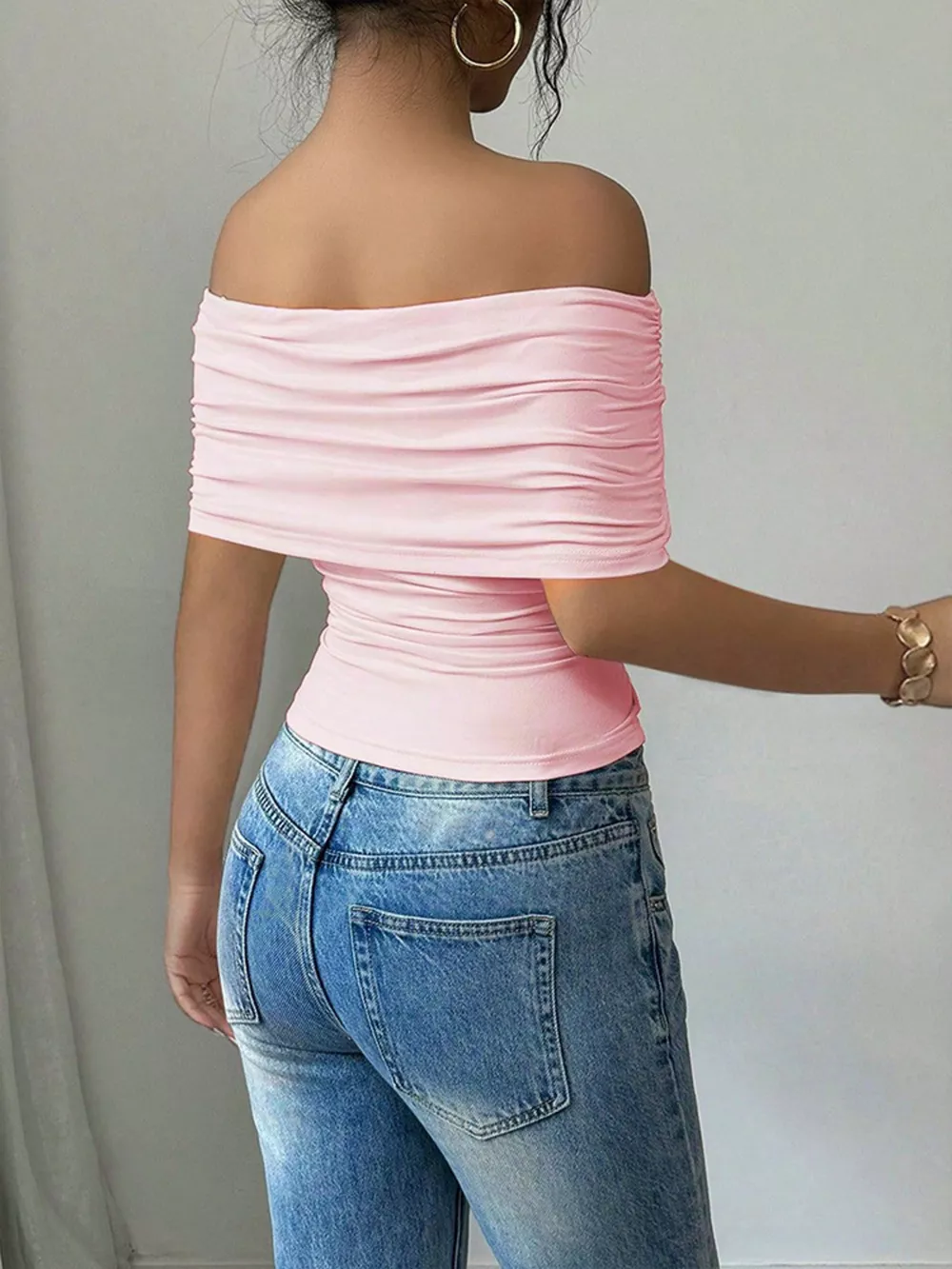 Off-Shoulder Ruched Asymmetrical Hem Top, image 14