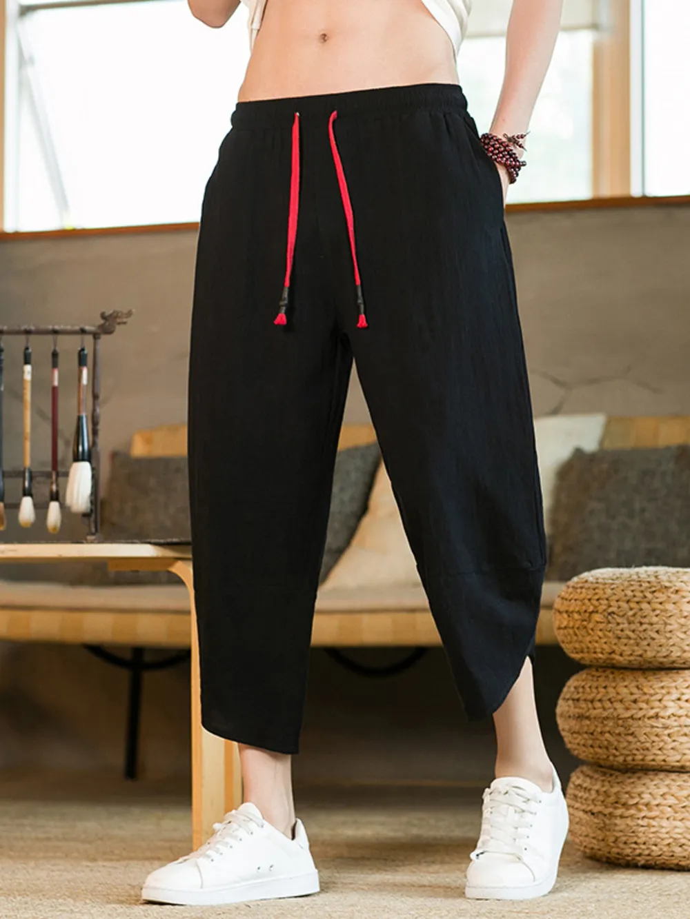 Men's Plus Size Drawstring Wide Leg Pants, image 4