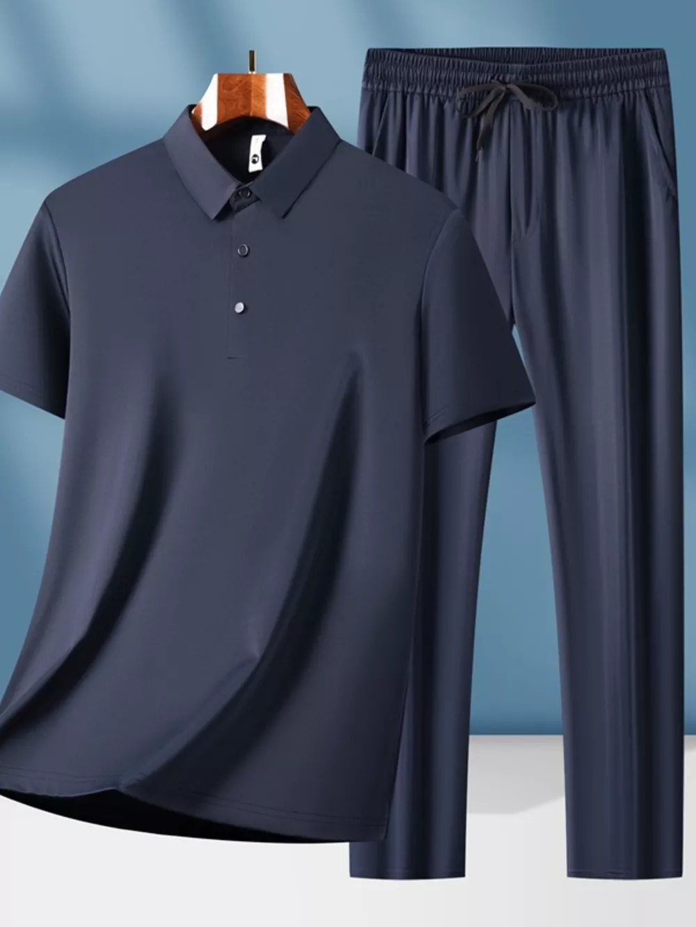 Men's Plus Size Button Detail Short Sleeve Top and Pants Set, image 5