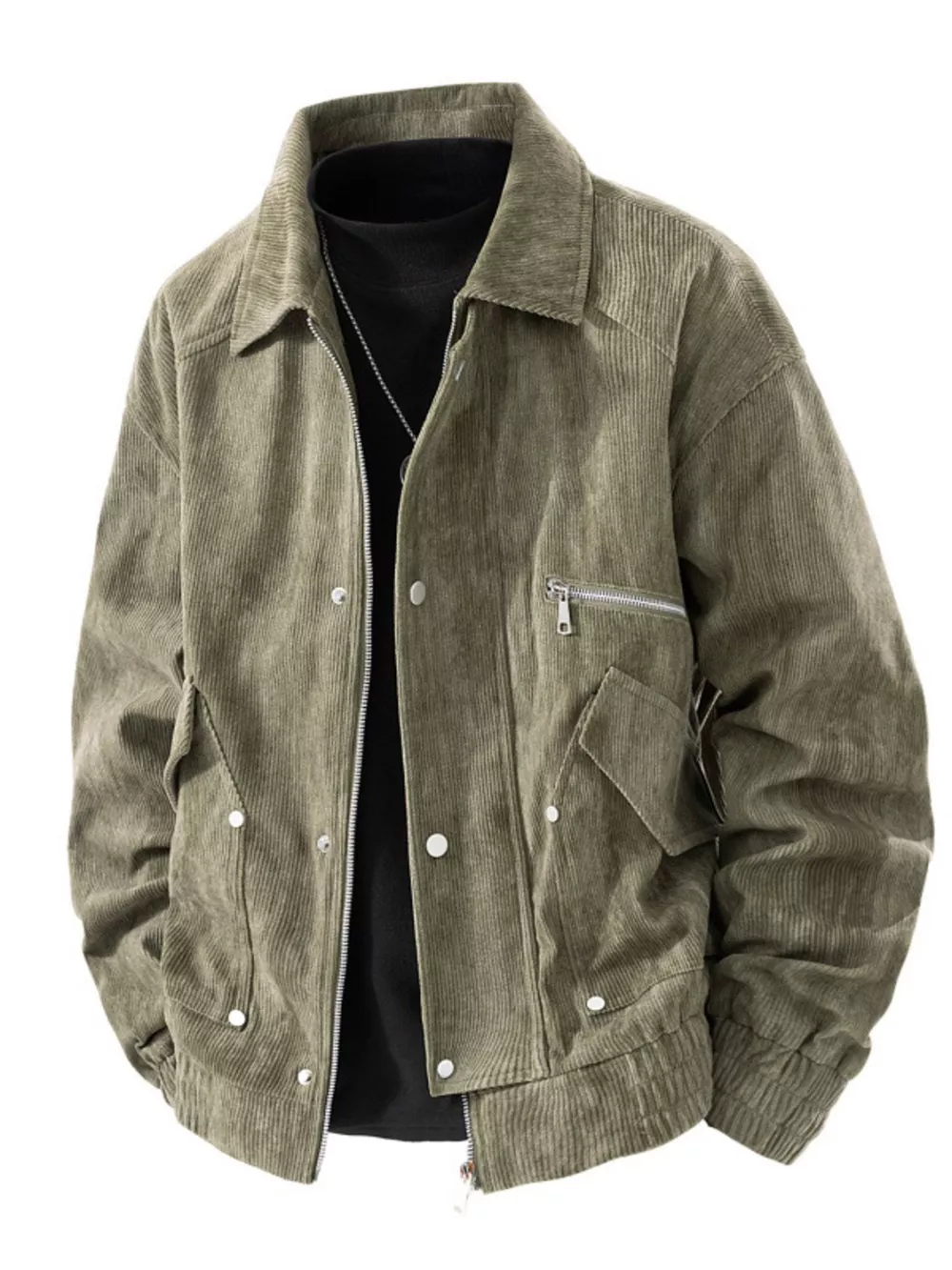Men's Plus Size Casual Corduroy Snap-Down Jacket