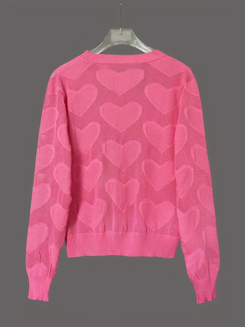 Heart Round Neck Long Sleeve Sweater, image 2