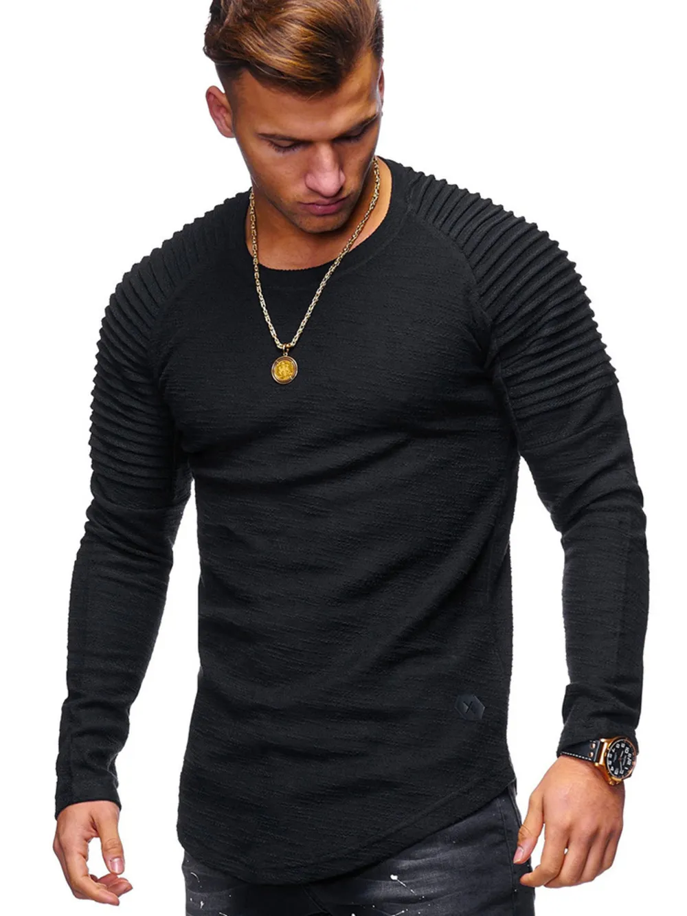Men's Plus Size Round Neck Raglan Sleeve T-Shirt, image 4