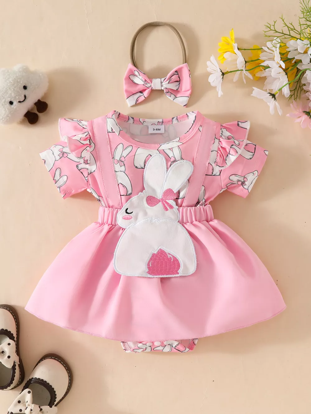 Children's Bunny Applique Bodysuit Dress & Headband Set, image 3