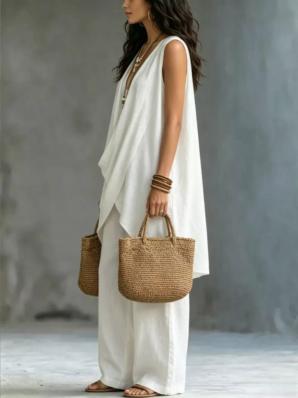 Sleeveless Asymmetrical Top and Wide-Leg Pants Set, image 3
