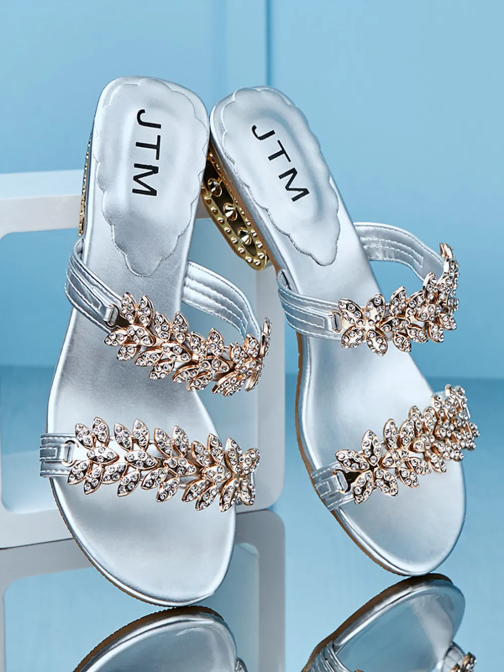 Crystal Embellished Low Heel Sandals, image 7