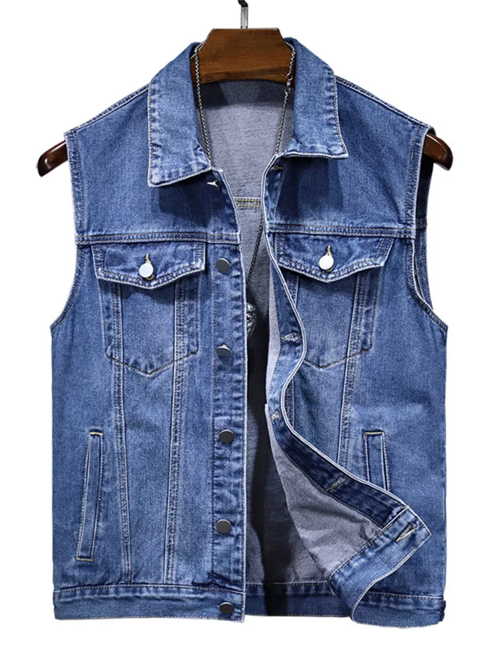 Men's Plus Size Casual Denim Sleeveless Vest, image 6