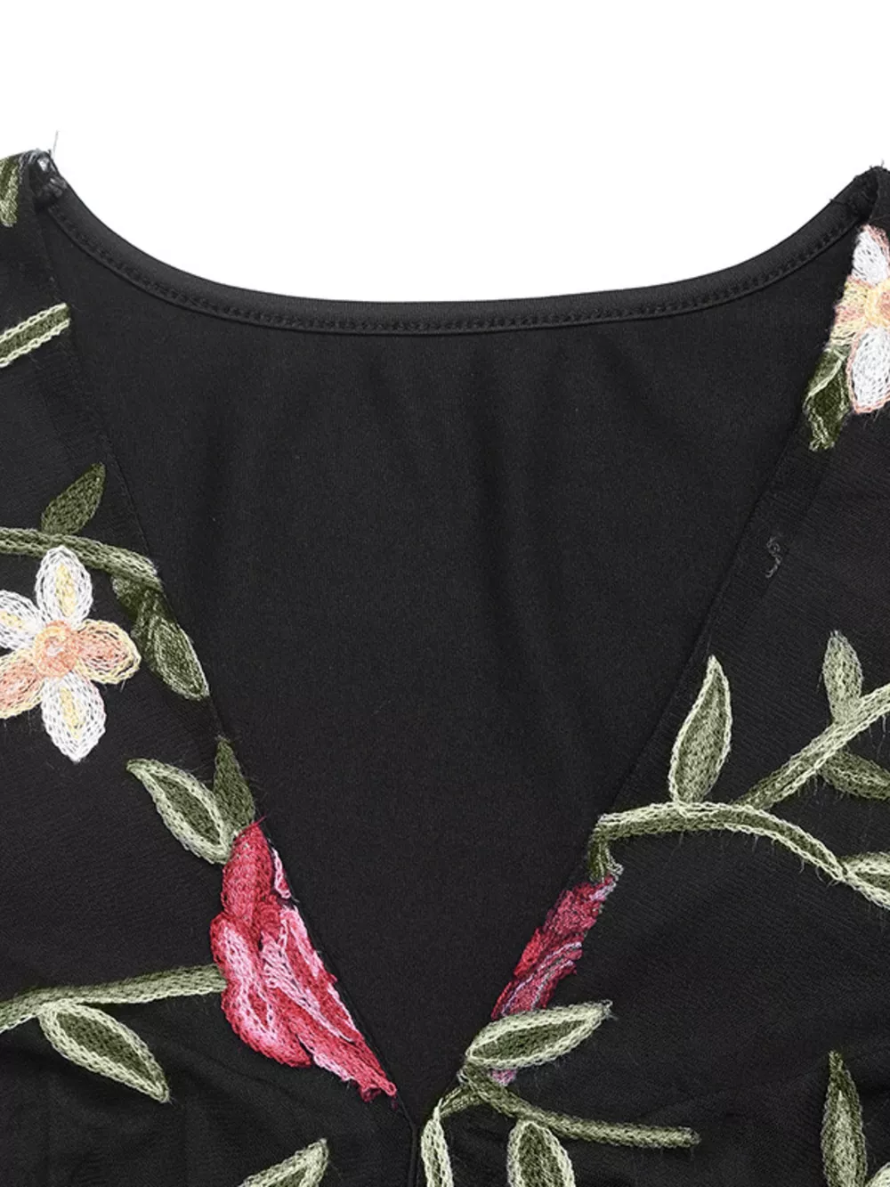 Floral Mesh Sleeve V-Neck Top, image 8