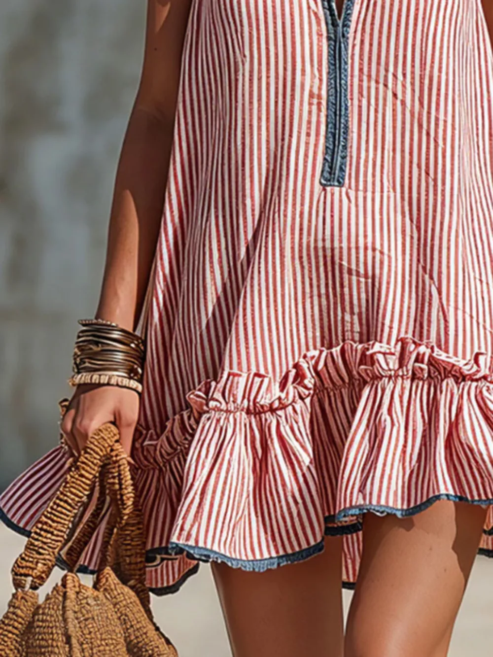 Striped Ruffle Hem Mini Dress, image 3