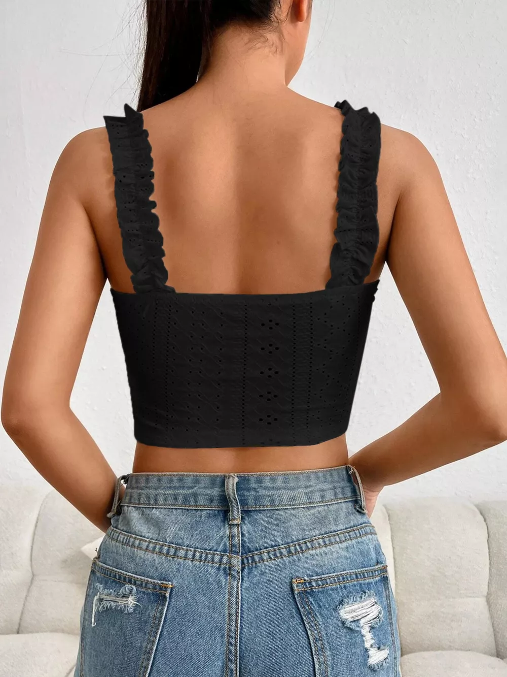 Eyelet Ruffle Strap Tie-Front Tank, image 6
