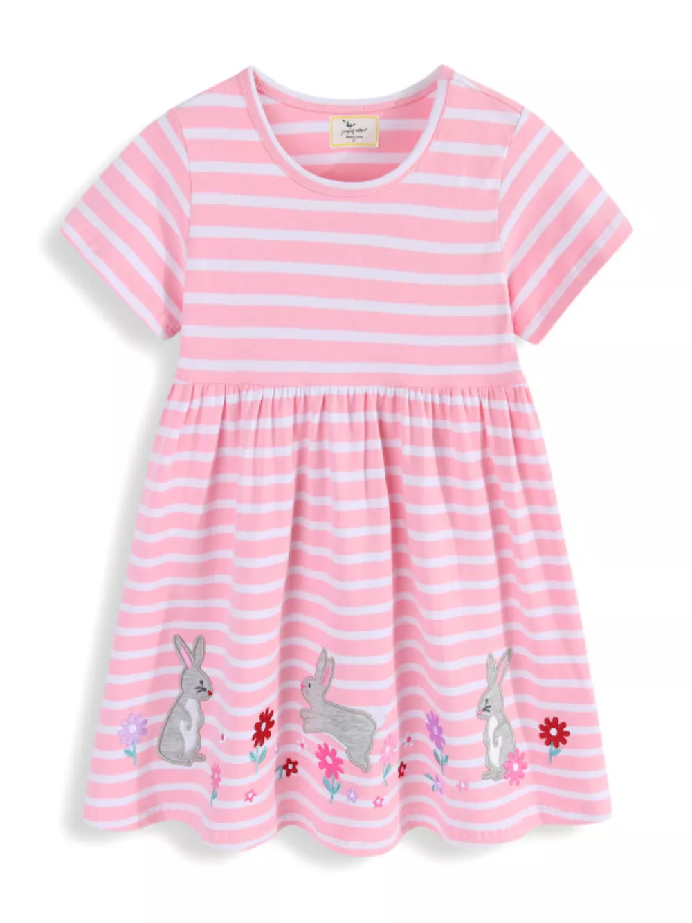 Children's Striped Bunny Embroidered Dress