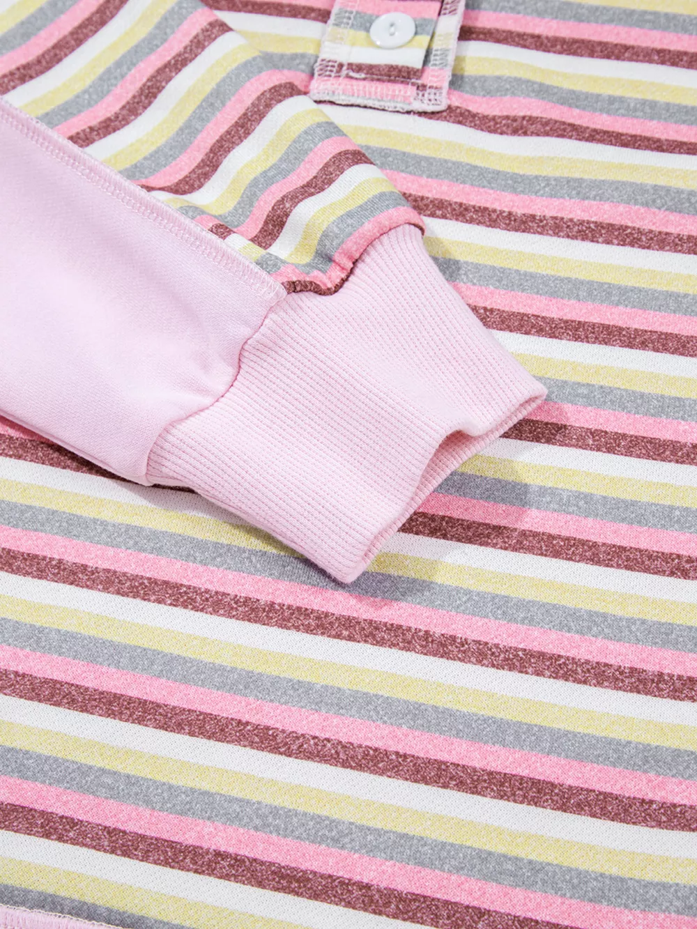 Exposed Seam Color Block Striped Patchwork Loose Henley Sweatshirt, image 10