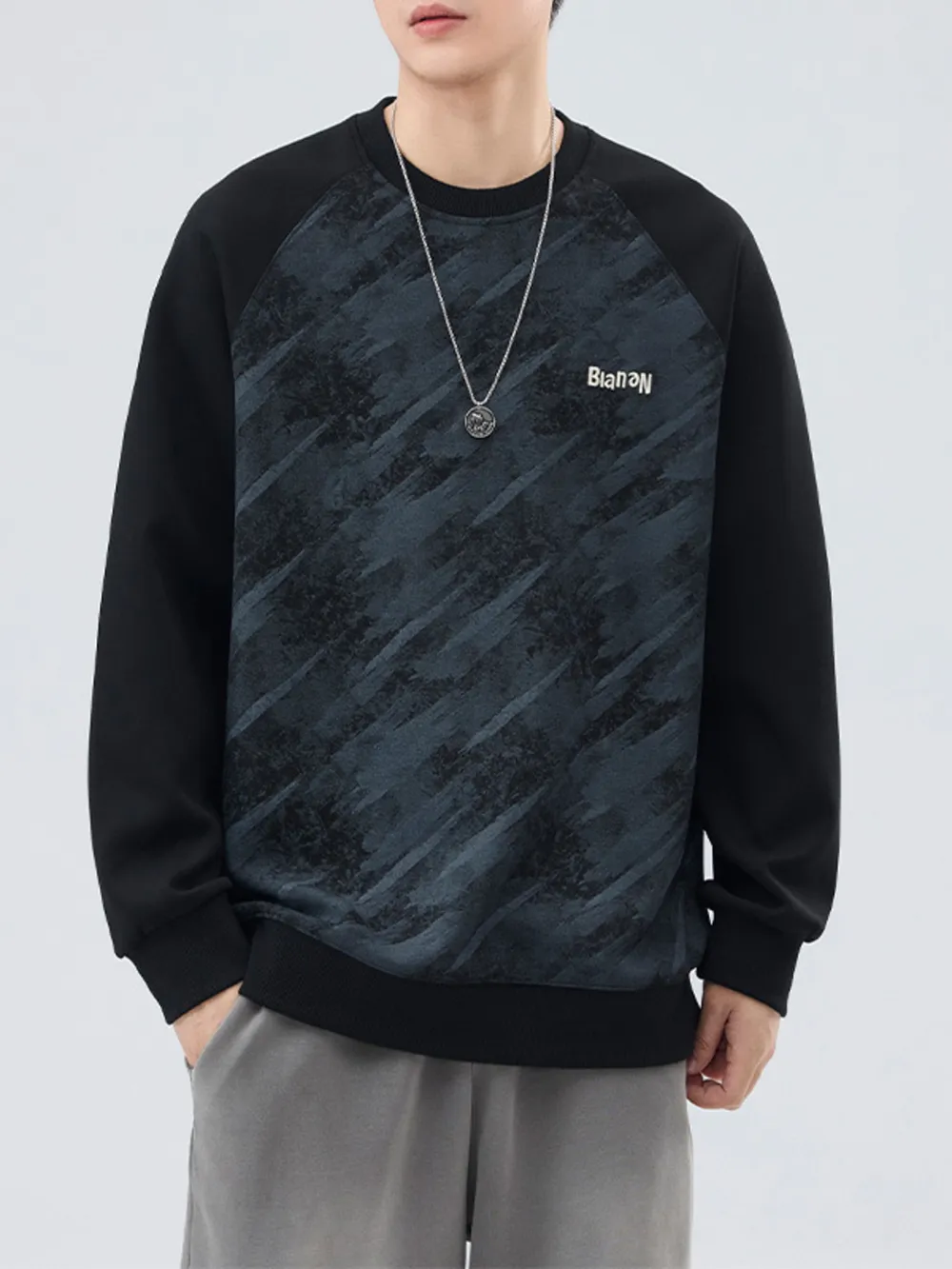 Men's Plus Size Round Neck Raglan Sleeve Sweatshirt