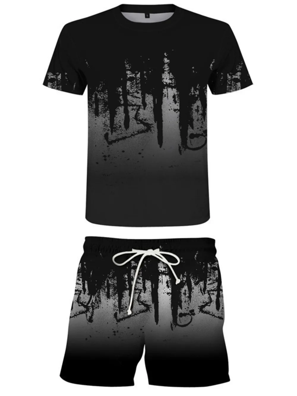 Men's Full Size Printed Short Sleeve Tee and Shorts Set Plus Size, image 2