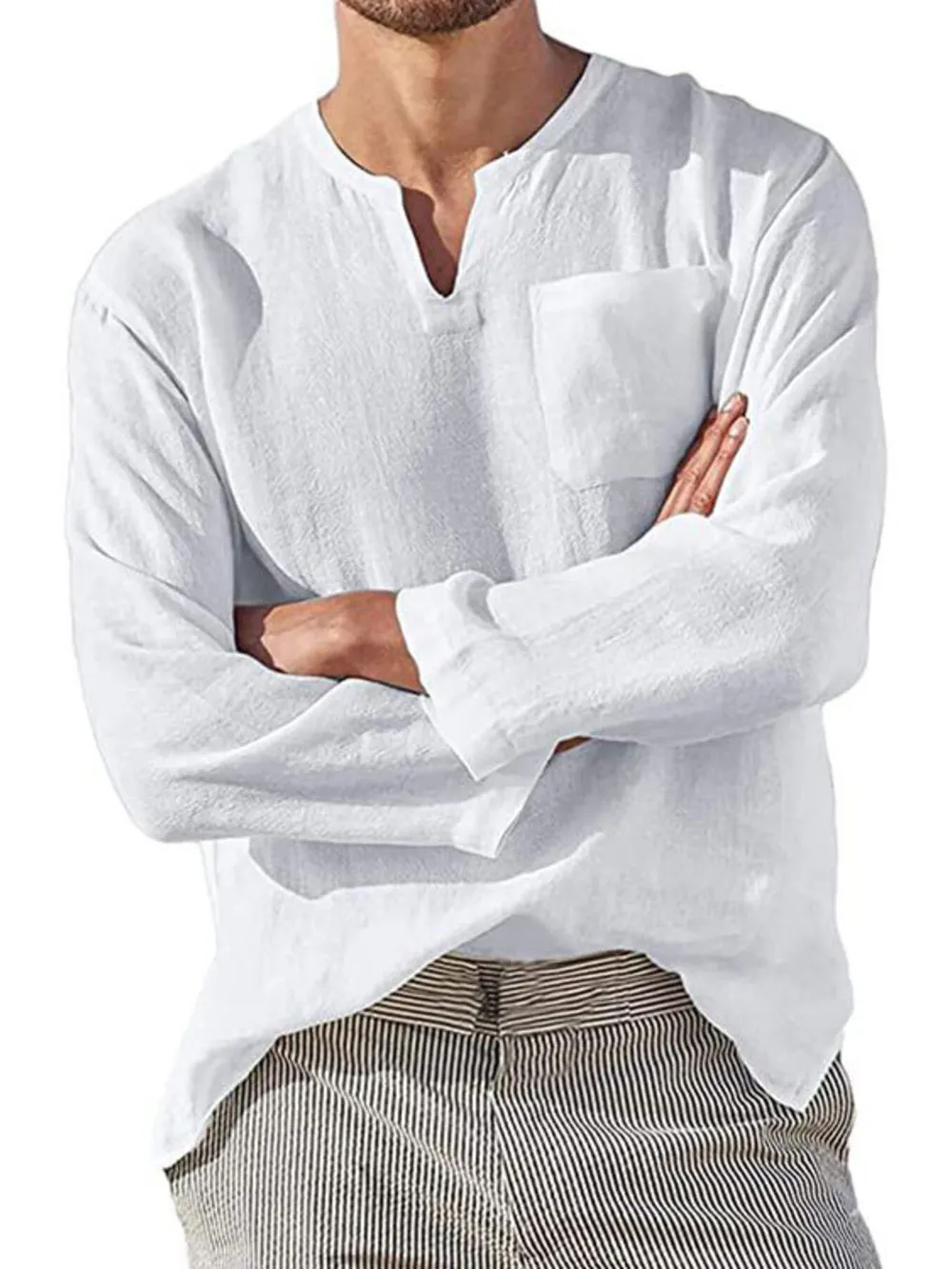 Men's Full Size Notched Long Sleeve Top Plus Size, image 10