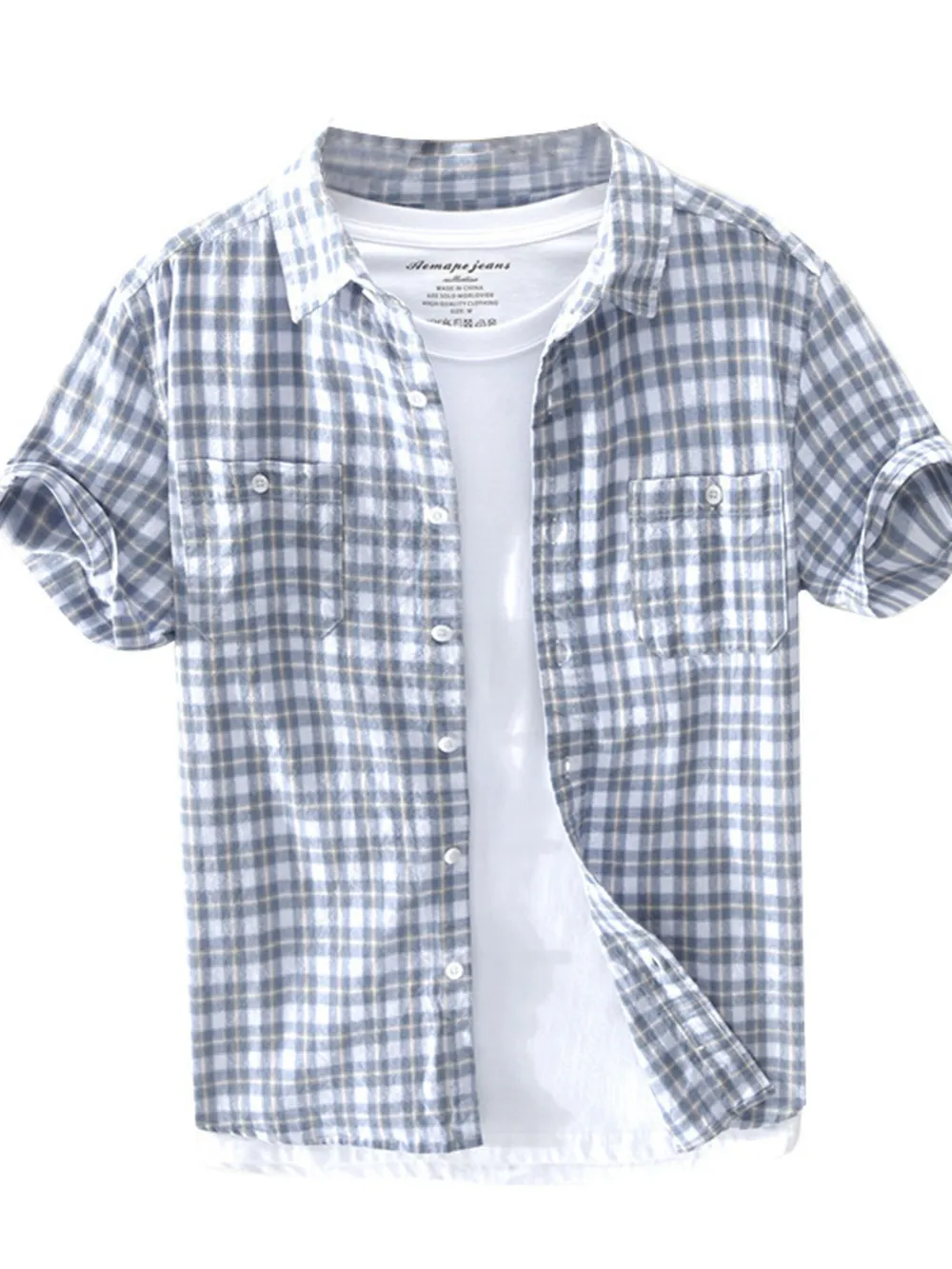 Men's Plus Size Button Down Plaid Short Sleeve Shirt, image 4
