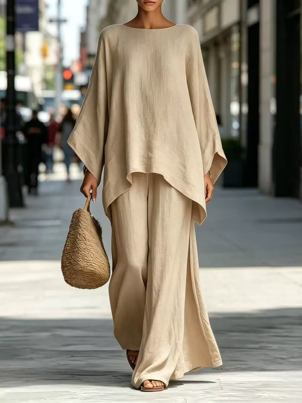 Full Size Batwing Sleeve Top and Wide-Leg Pants Set Plus Size, image 7