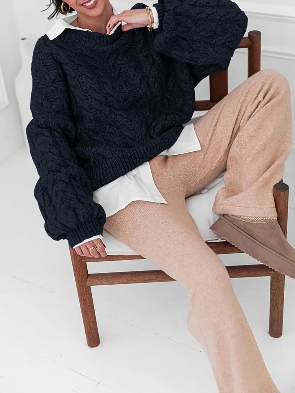 Cable Knit Long Sleeve Sweater, image 12