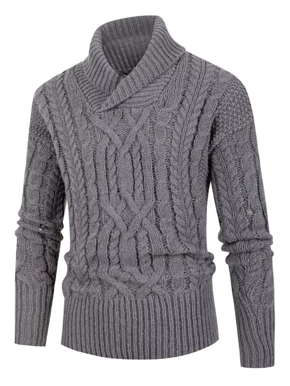 Men's Plus Size Shawl Collar Cable Knit Sweater