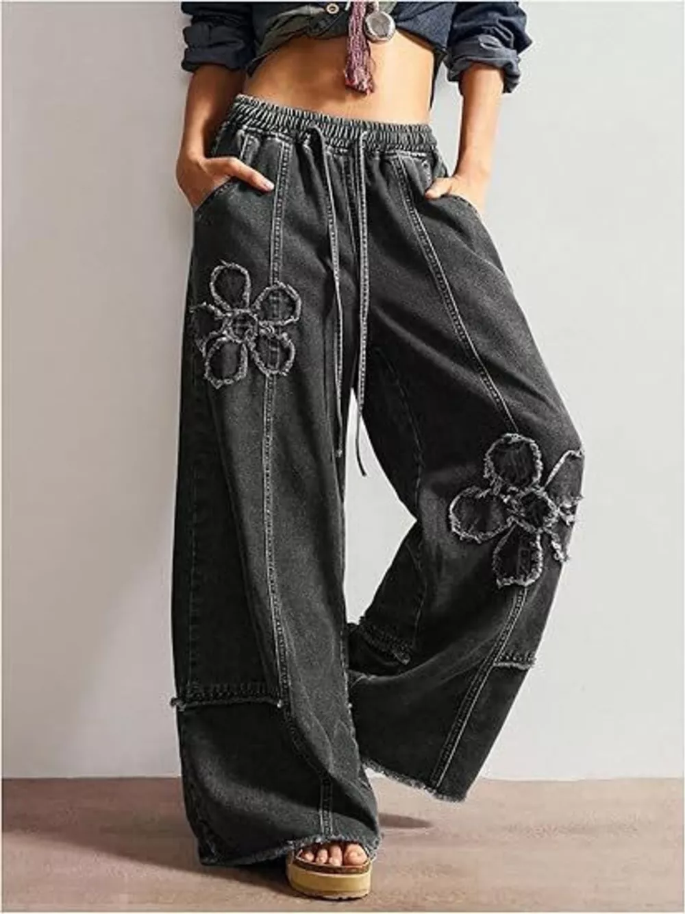 Floral Appliques Wide Leg Jeans, image 10
