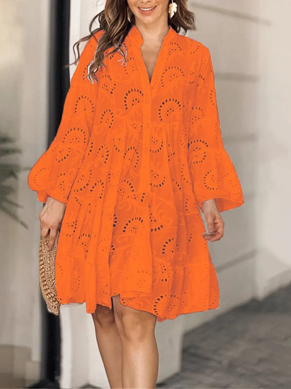 Full Size Eyelet Ruffled Hem Tiered Dress Plus Size, image 23