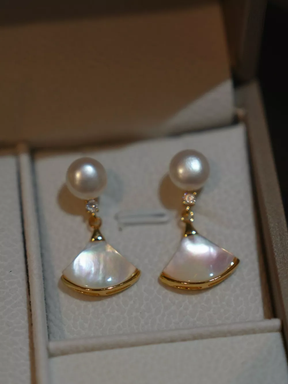 Fan-Shaped Pearl Drop Earrings, image 2