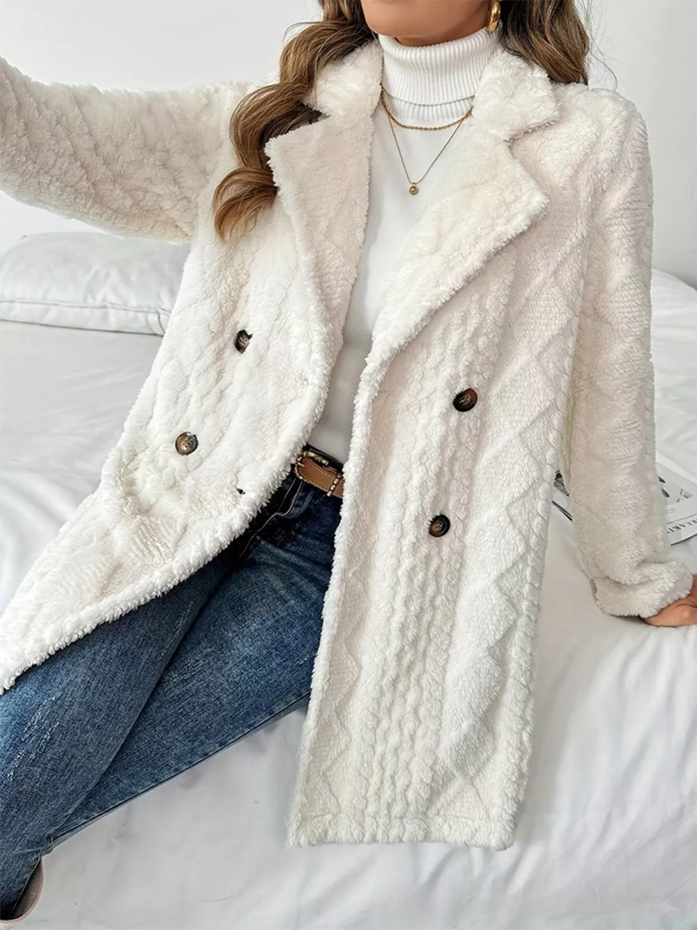 Fleece Double-Breasted Longline Coat