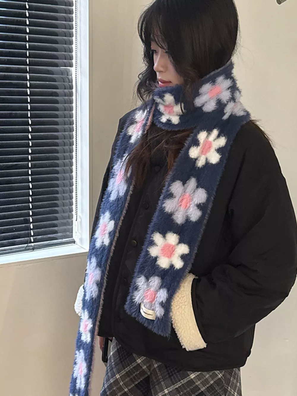 Floral Fuzzy Knit Scarf, image 7