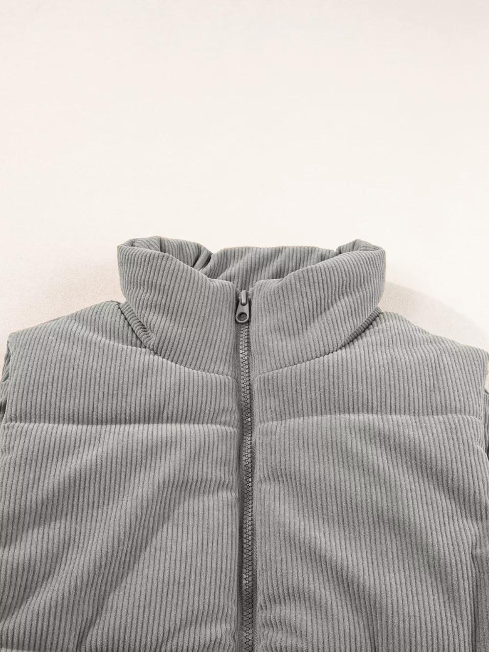 Corduroy Stand Neck Zipped Puffer Vest, image 15