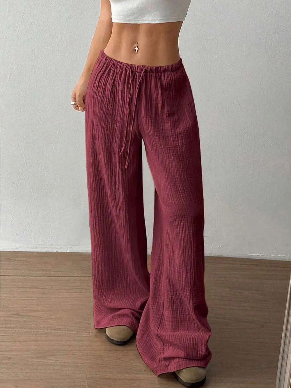 Wide Leg Drawstring Casual Pants, image 22