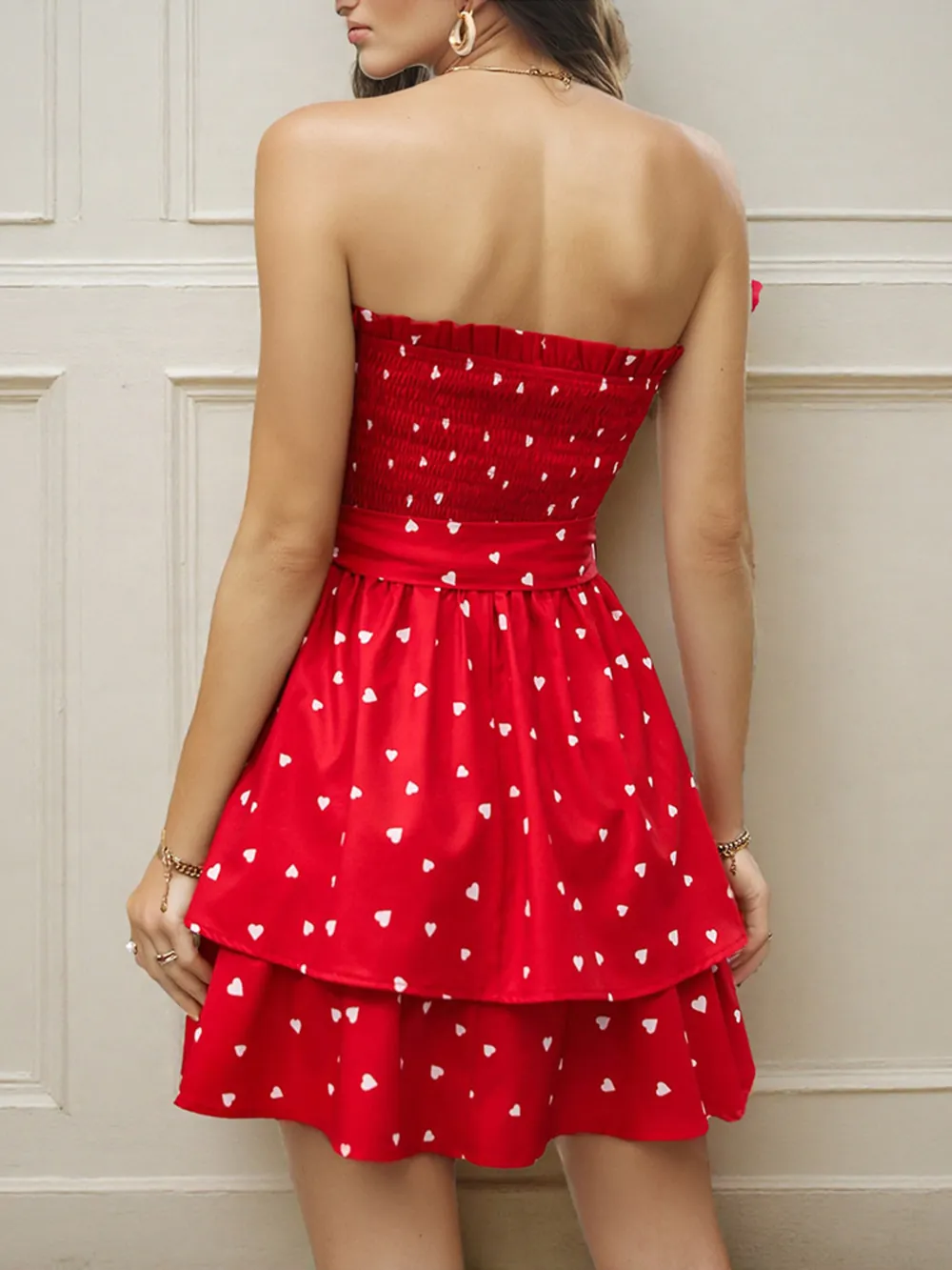 Smocked Heart Print Tube Dress, image 5