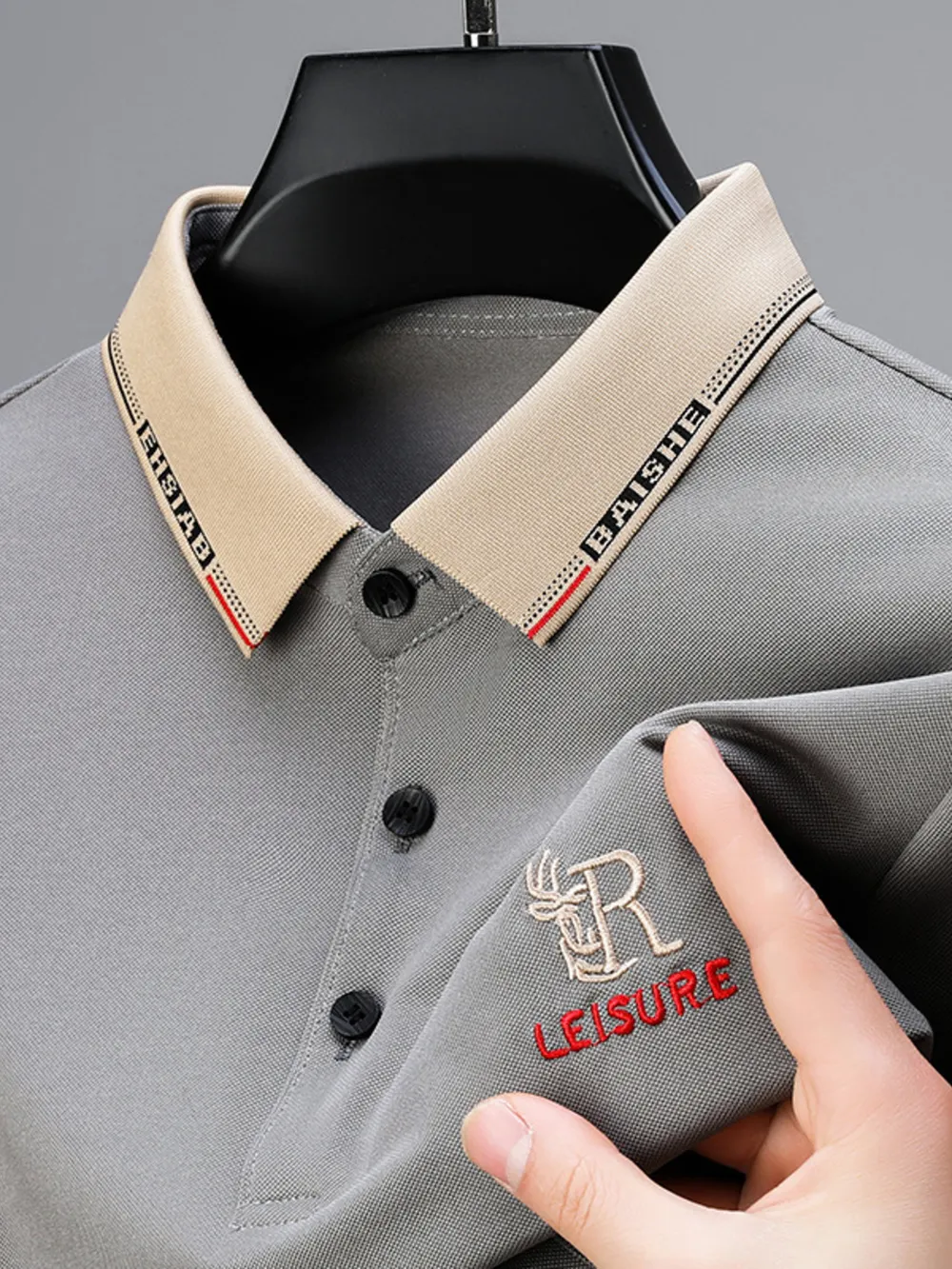 Men's Plus Size Contrast Collar Embroidered Polo Shirt, image 3