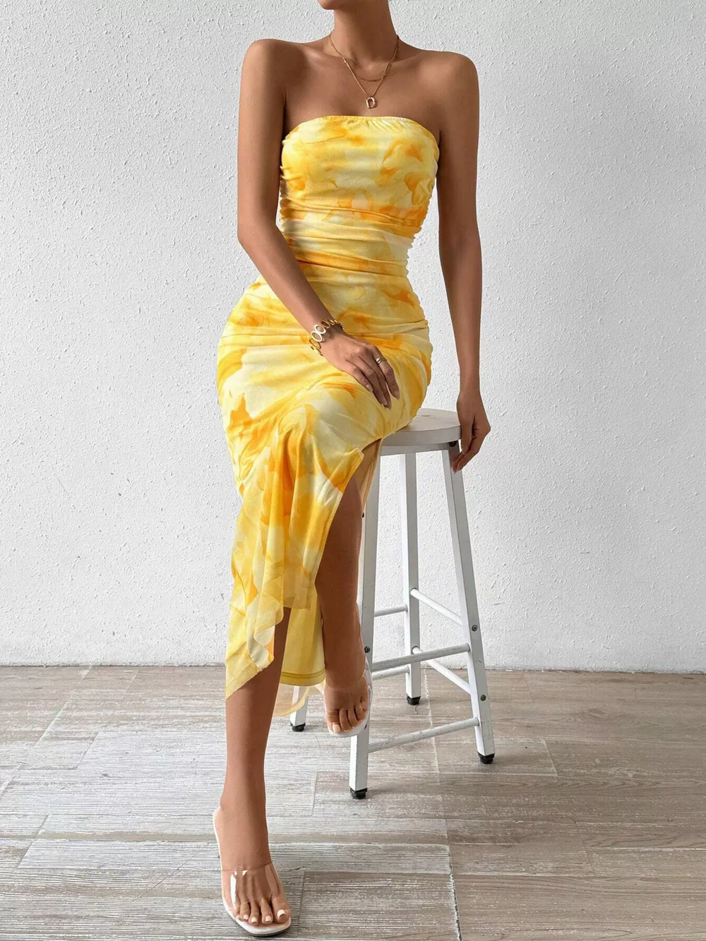 Ruched Strapless Bodycon Midi Dress, image 6