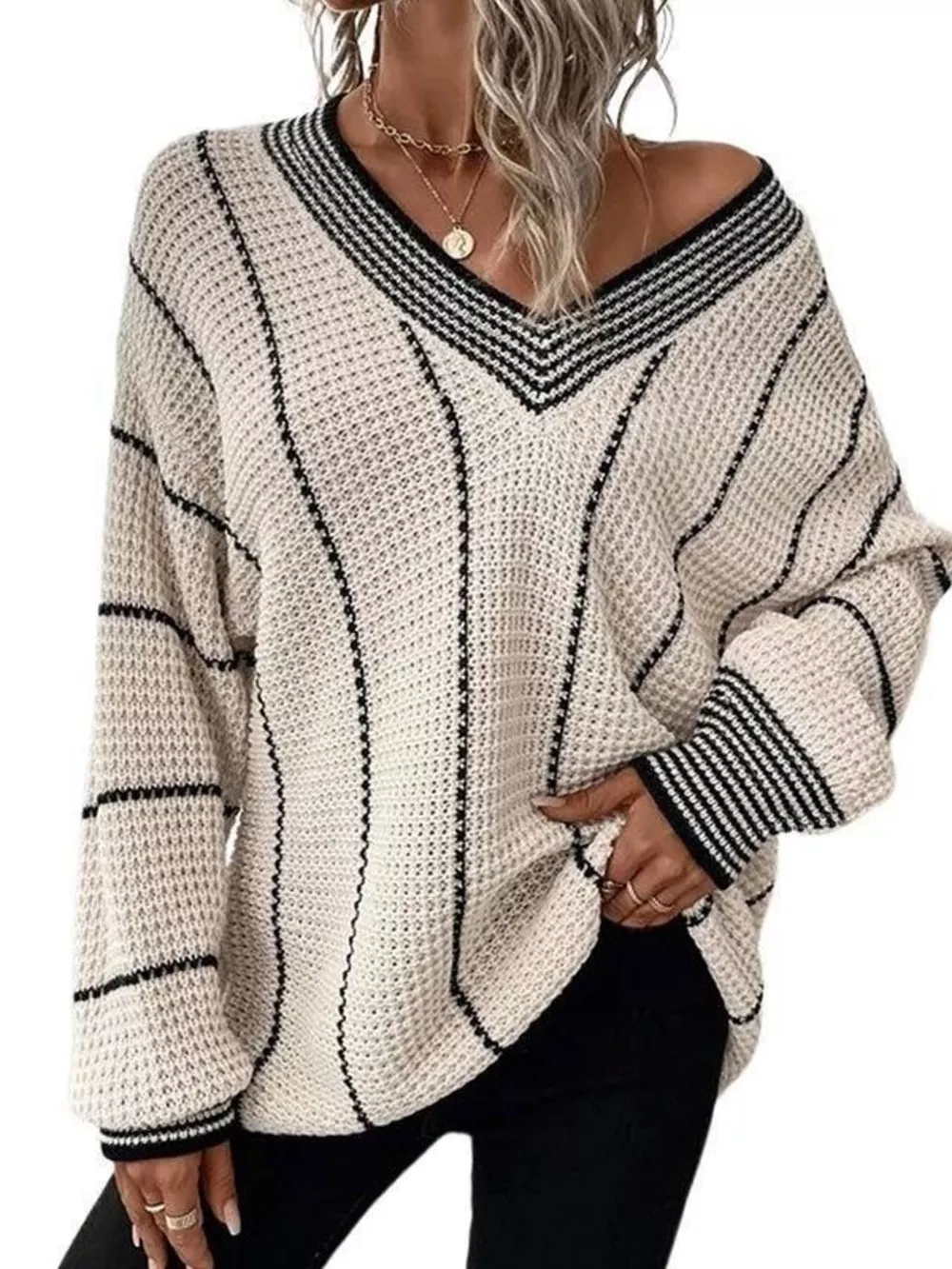 V-Neck Textured Knit Sweater, image 23