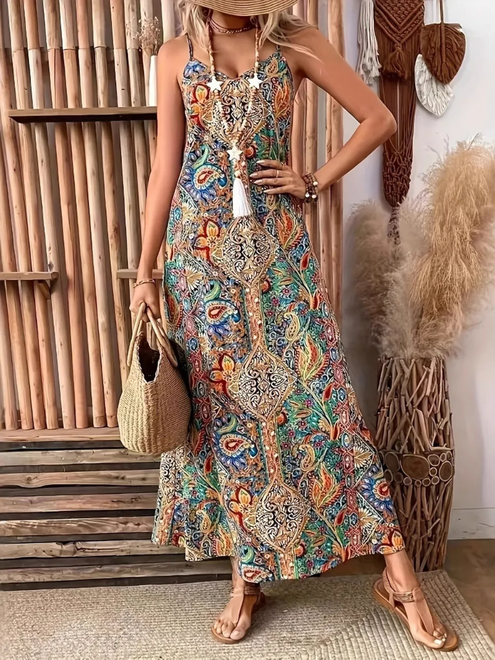 Paisley Print V-Neck Maxi Dress, image 5