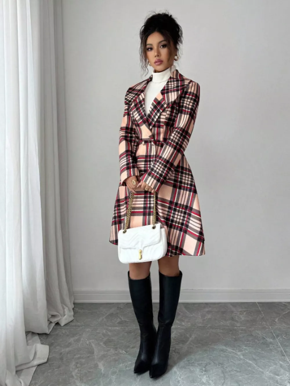 Plaid Button Up Long Sleeve Coat, image 6