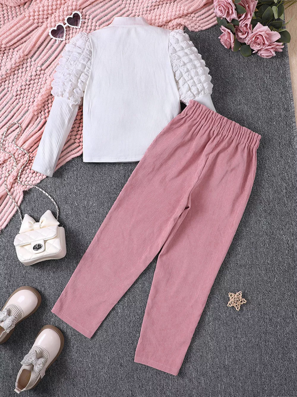 Children's Puff Sleeve Top and Pants Set, image 2
