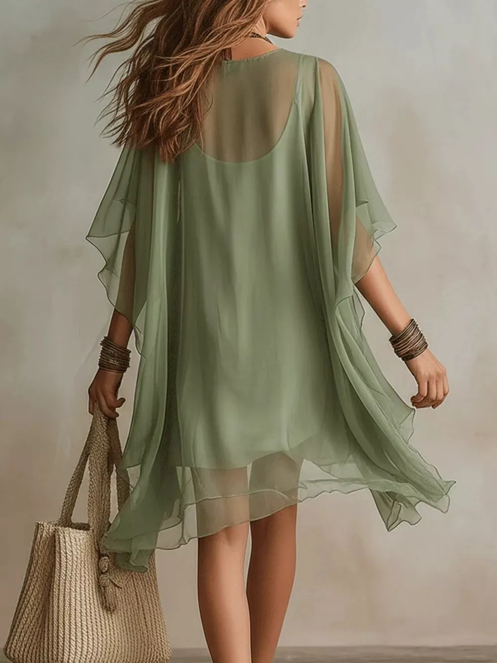 Chiffon V-Neck Flowy Mini Dress, image 2