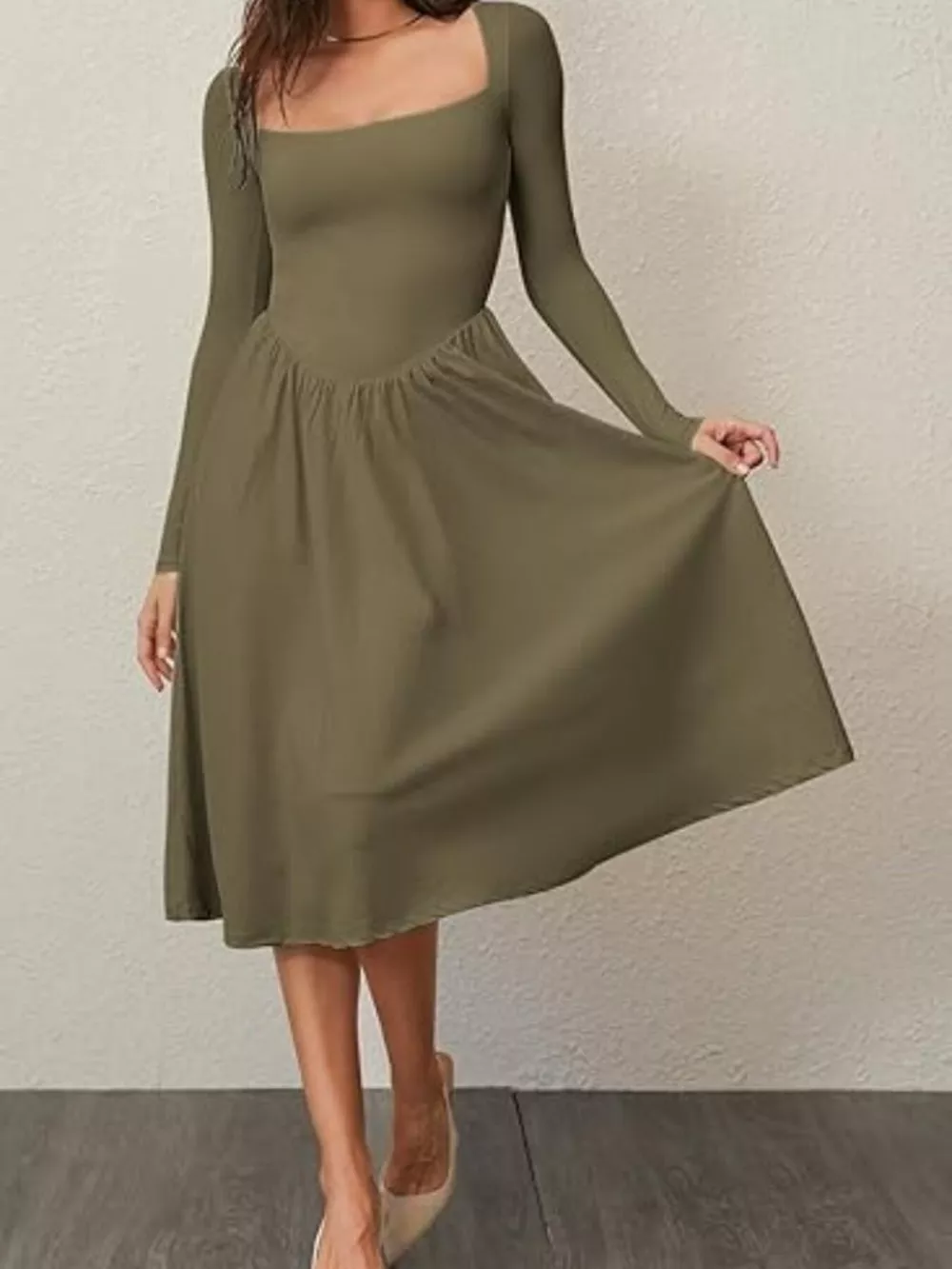Square Neck Long Sleeve Midi Dress, image 22
