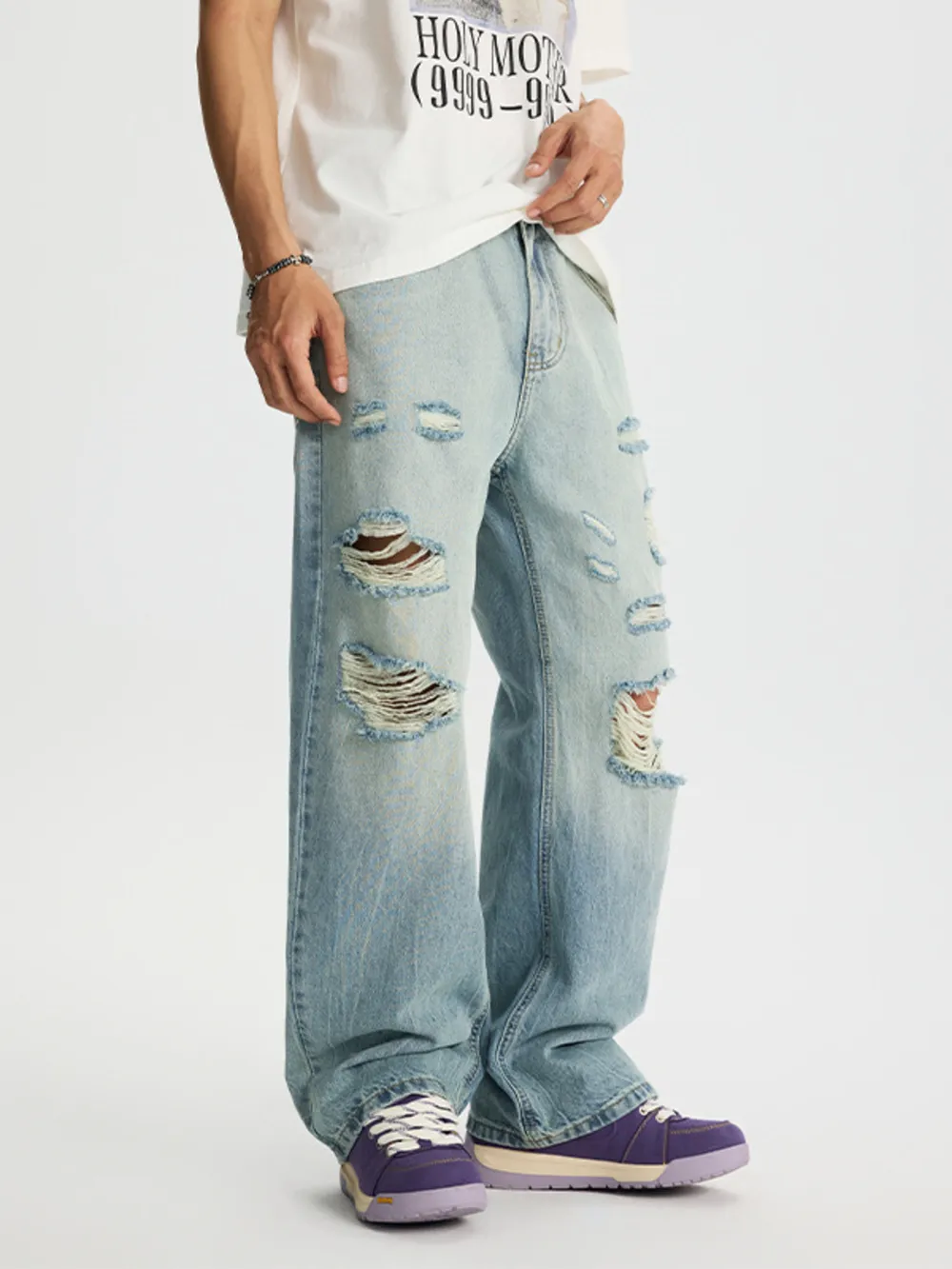 Men's Full Size Distressed Wide Leg Jeans Plus Size, image 4