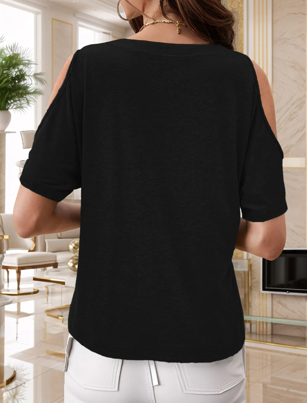 Full Size Cold Shoulder Button Front T-Shirt Plus Size, image 9