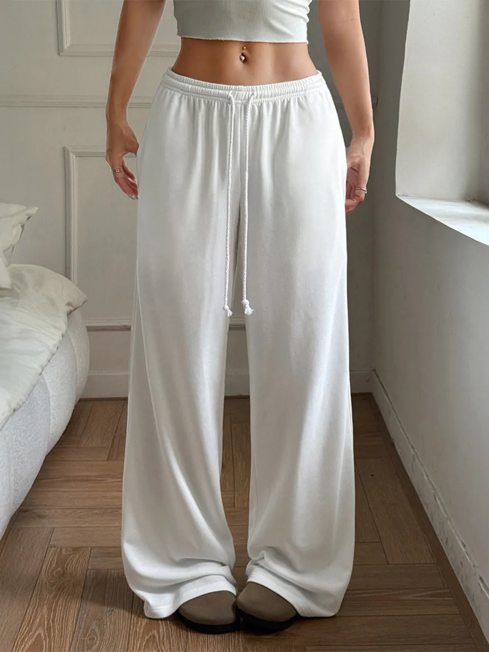 Relaxed Wide Leg Drawstring Pants, image 3