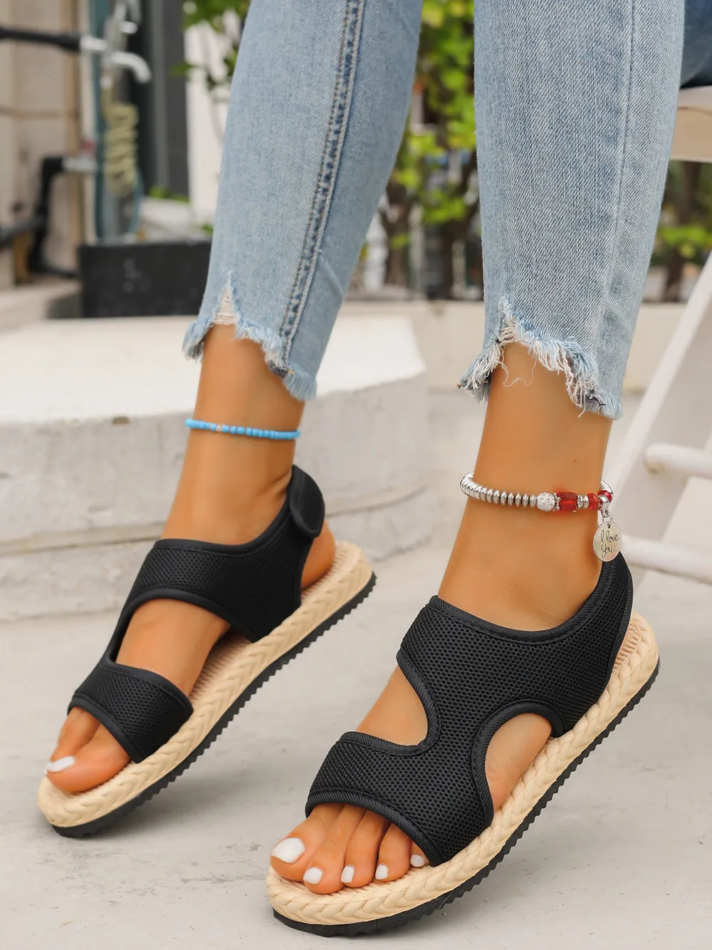 Open Toe Mesh Flat Sandals, image 3