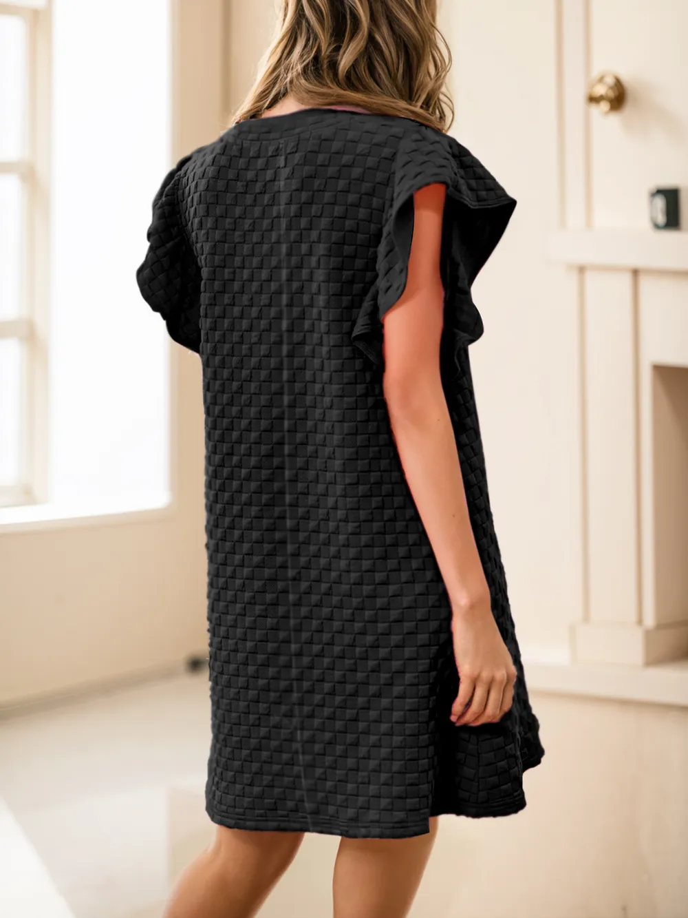 Textured Ruffle Sleeve Casual Summer Dress, image 7