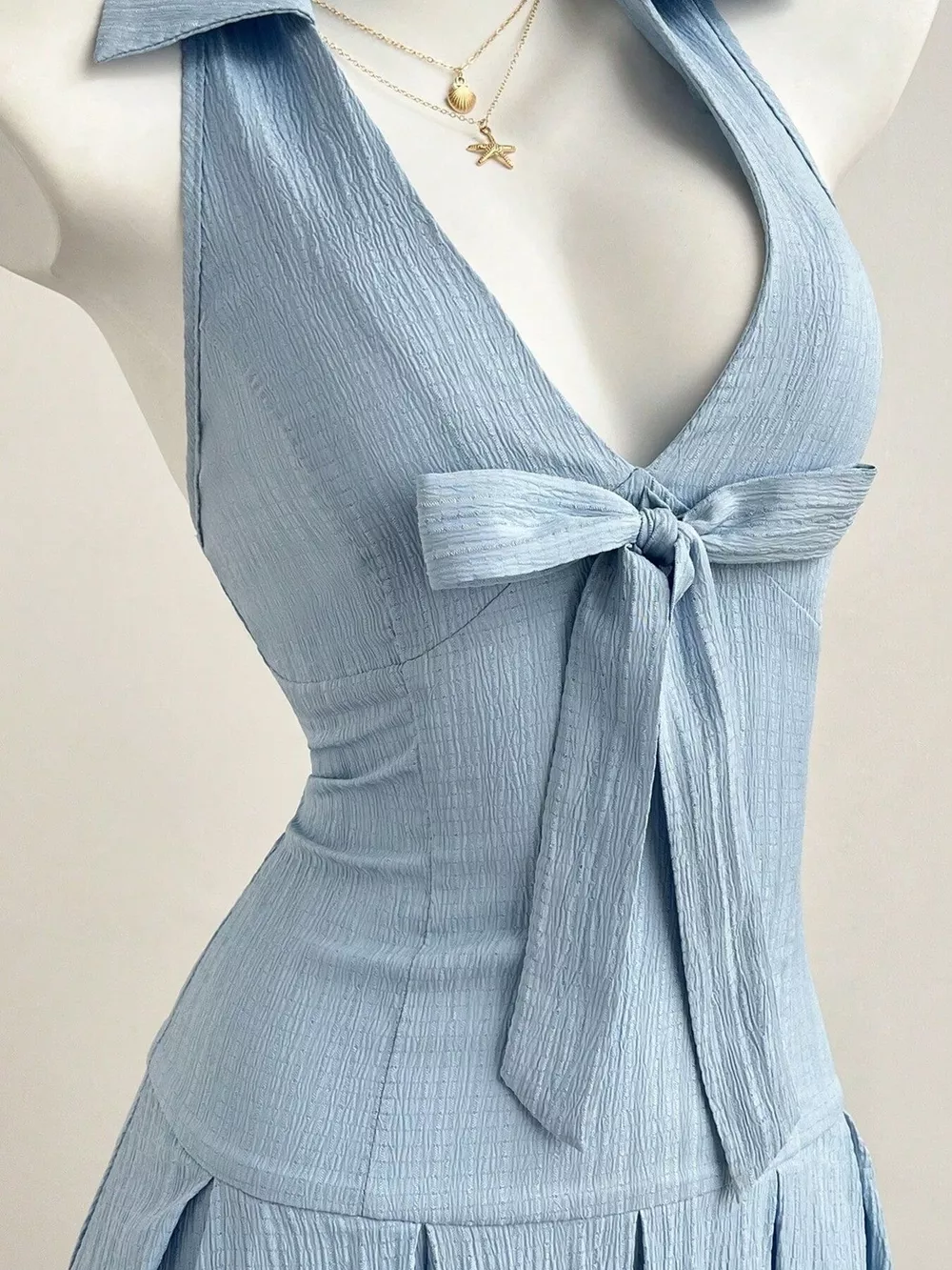 Halter Neck Bow Tie Pleated Mini Dress, image 4
