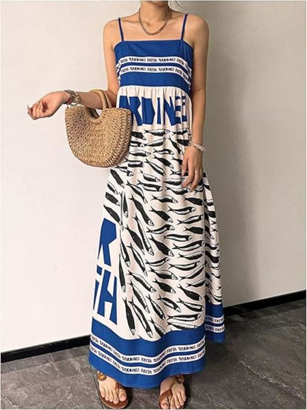 Sardine Print Spaghetti Strap Maxi Dress, image 6